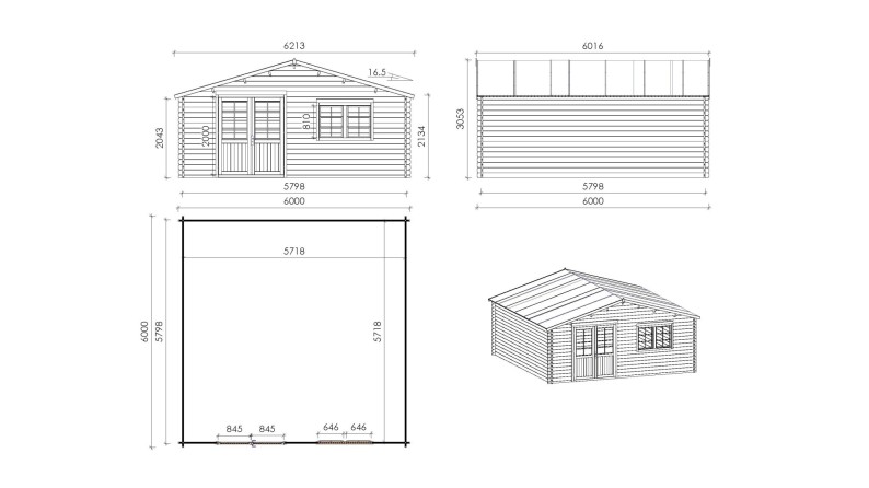 Caseta de jardín de madera 36 m2 - 6x6 m - 40 mm