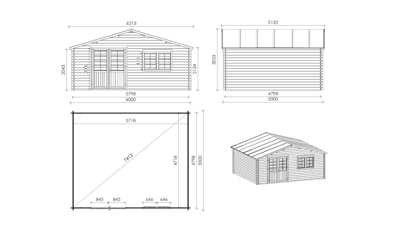 Caseta de jardín de madera 30 m2 - 6x5 m - 40 mm