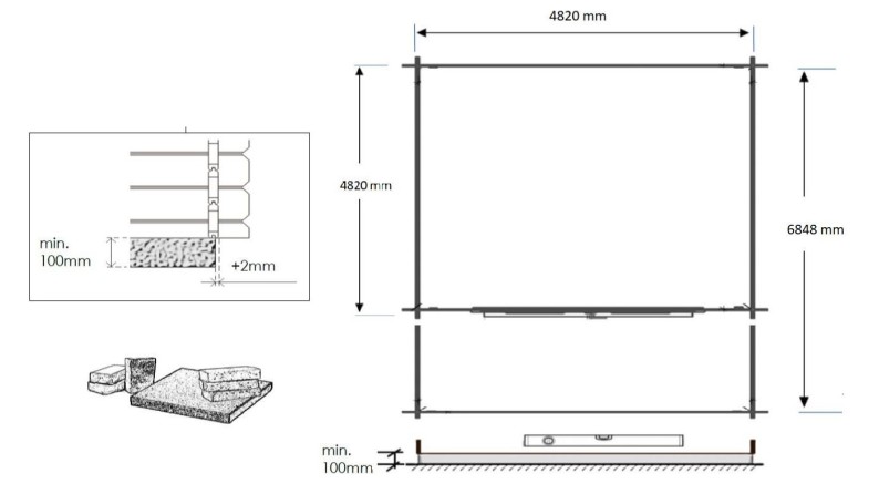 Caseta de jardín de madera-5x5 m - 35 m2 con terraza- Impregnada
