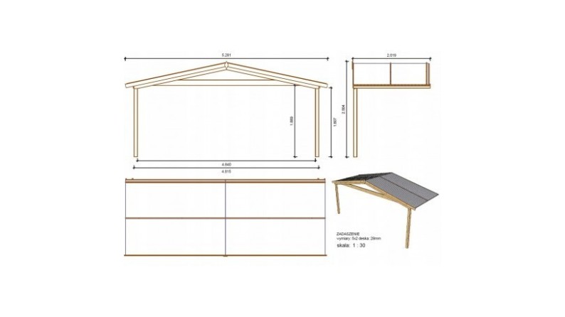 Caseta de jardín de madera-5x5 m - 35 m2 con terraza- Impregnada