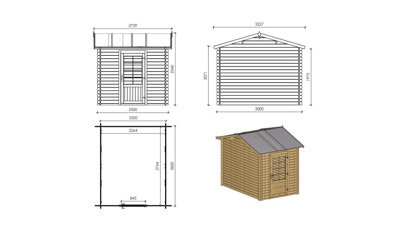 Caseta de jardín de madera 7.5 m2 - 2.5x3 m - 28 mm - impregnada