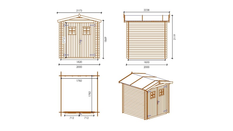 Caseta de jardin de madera 4 m2 - 2x2 m - 19 mm  