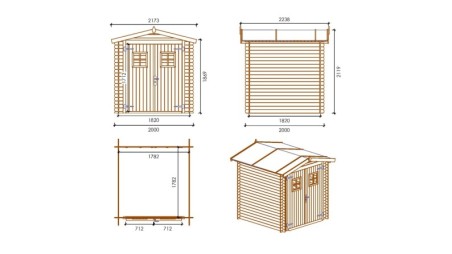 Caseta de jardin de madera 4 m2 - 2x2 m - 19 mm  