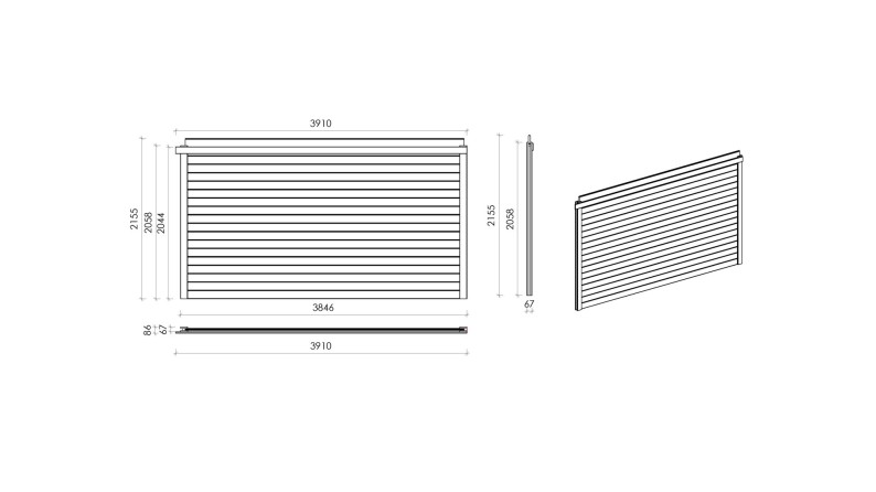 Pared para la caseta 28 mm - 3.85xh.2.15 m  - tratada.