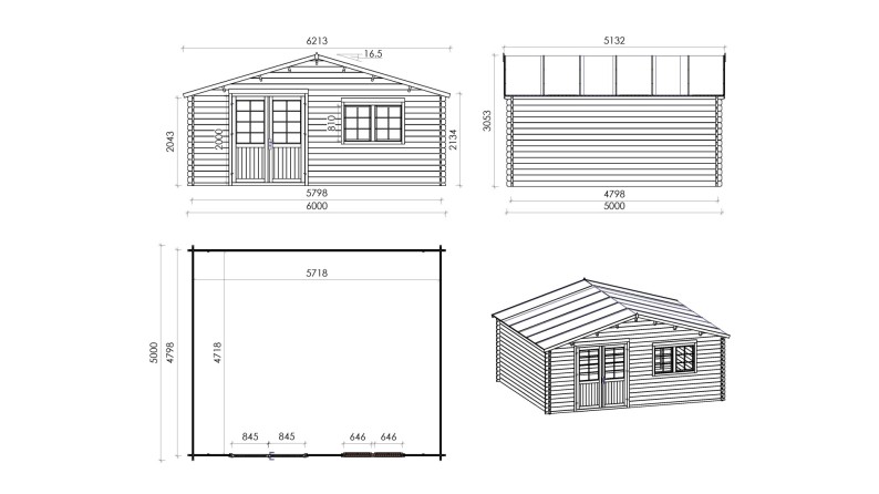 Caseta de jardín de madera-6x5 m - 42 m2 con terraza