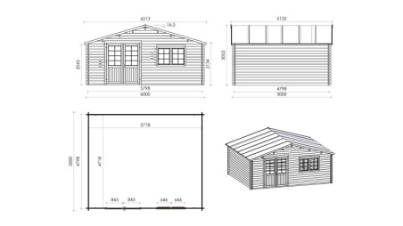 Caseta de jardín de madera-6x5 m - 48 m2 con terraza