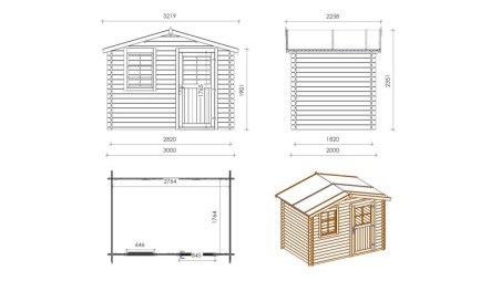 Caseta de jardin de madera 6 m2 - 3x2 m - 28 mm  