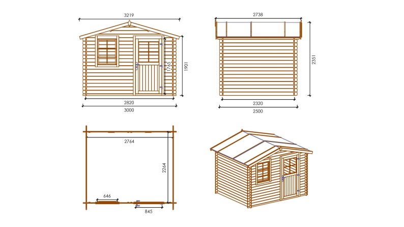 Caseta de jardin de madera 7.5 m2 - 3x2.5 m - 28 mm  