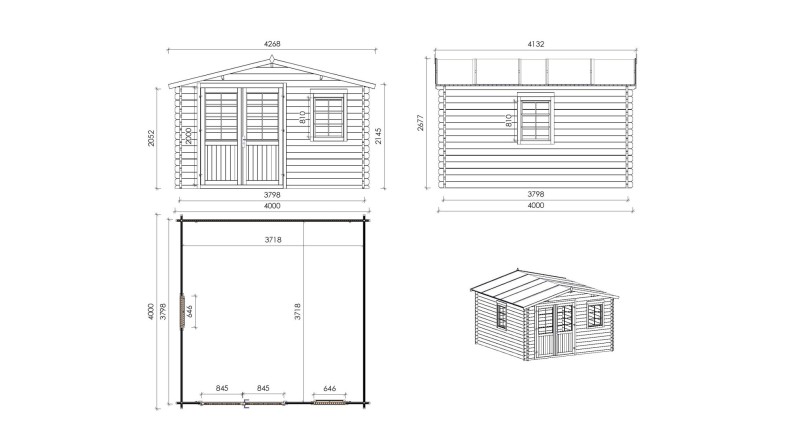 Caseta de jardín de madera-4x4 m - 24 m2 con terraza