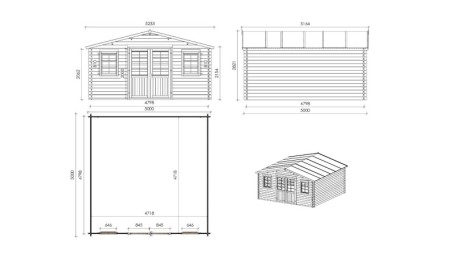 Caseta de jardín de madera-5x5 m - 40 m2 con terraza