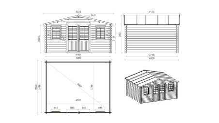 Caseta de jardín de madera-5x4 m - 30 m2 con terraza