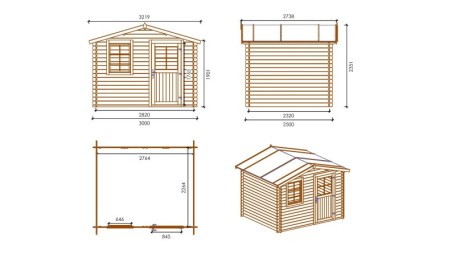 Caseta de jardín de madera-3x2.5 m - 13.5 m2 con terraza