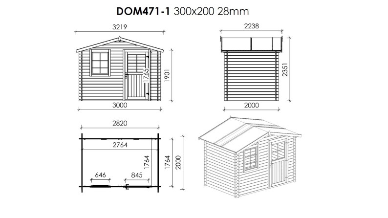 Caseta de jardín de madera-3x2 m - 15 m2 con terraza