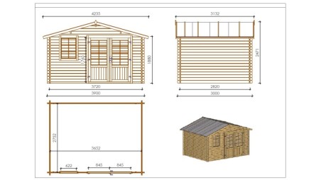 Caseta de jardín de madera 11.7 m2 - 3.9x3 m - 34 mm - impregnada