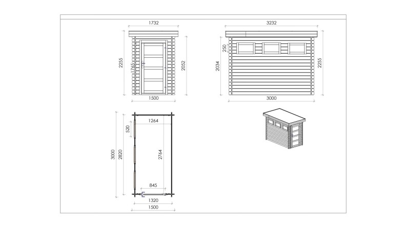 Caseta de jardín de madera 4.5 m2 - 1.5x3 m - 28 mm - impregnada