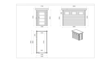 Caseta de jardín de madera 4.5 m2 - 1.5x3 m - 28 mm - impregnada