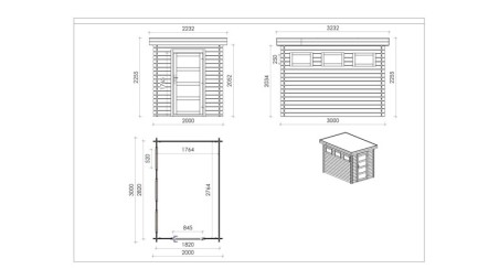 Caseta de jardín de madera 6 m2 - 2x3 m - 28 mm - impregnada