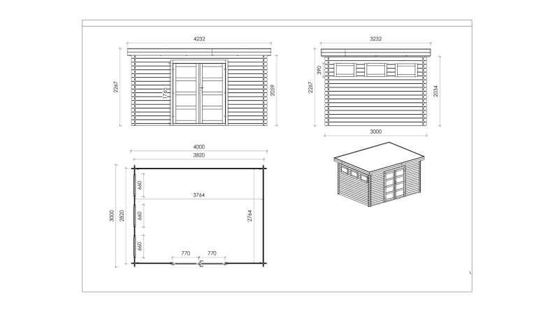 Caseta de jardín de madera 12 m2 - 4x3 m - 28 mm - impregnada