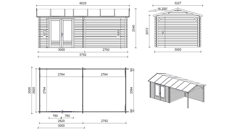 Caseta de jardín de madera 17.4 m2 - 5.79x3 m - 28 mm