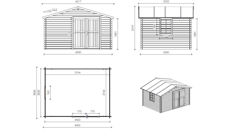 Caseta de jardín de madera 12 m2 - 4x3 m - 28 mm - impregnada