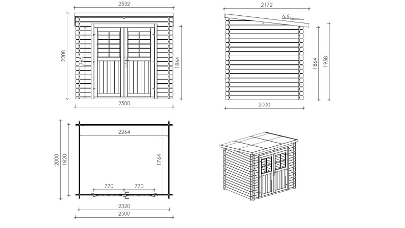 Caseta de jardín de madera 5 m2 - 2.5x2 m - 28 mm - impregnada