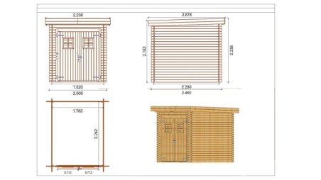 Caseta de jardín de madera 4.92 m2 - 2x2.46 m - 19 mm - impregnada