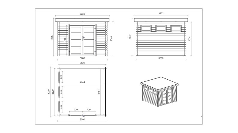 Caseta de jardín de madera 9 m2 - 3x3 m - 28 mm - impregnada