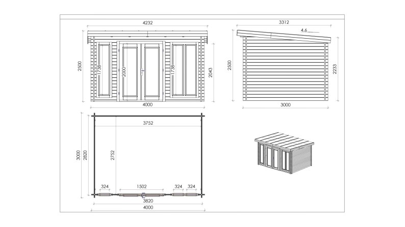 Caseta de jardín de madera 12 m2 - 4x3 m - 34 mm