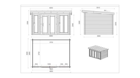 Caseta de jardín de madera 12 m2 - 4x3 m - 34 mm