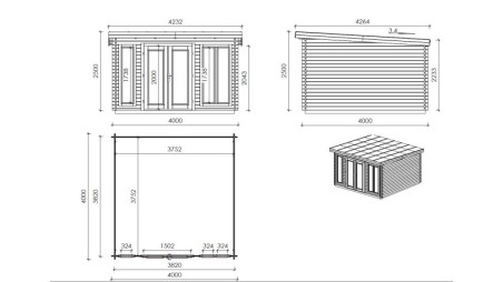 Caseta de jardín de madera 16 m2 - 4x4 m - 34 mm
