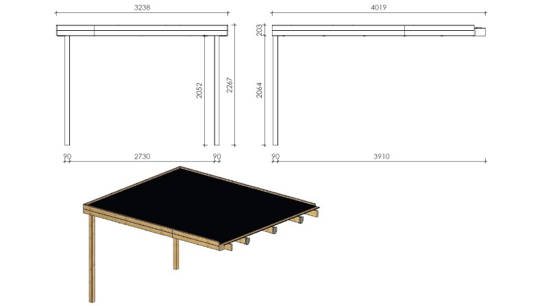 Caseta de jardín de madera 12 m2 - 8x3 m - 28 mm - impregnada