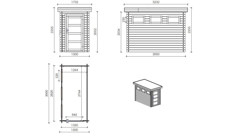 Caseta de jardín de madera 16 m2 - 5.5x3 m - 28 mm - impregnada