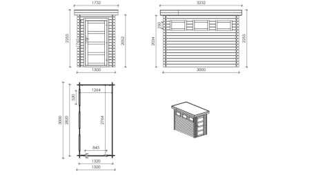 Caseta de jardín de madera 16 m2 - 5.5x3 m - 28 mm - impregnada