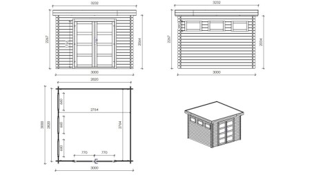 Caseta de jardín de madera 21 m2 - 3x3 m - 28 mm - impregnada