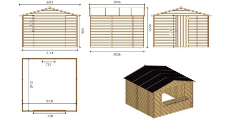 Quiosco caseta comercial 9.42 m2 - 3.11x3.03 m - 19 mm