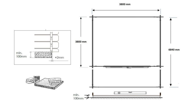Caseta de jardín de madera-4x4 m - 28 m2 con terraza
