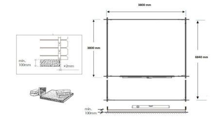 Caseta de jardín de madera-4x4 m - 28 m2 con terraza