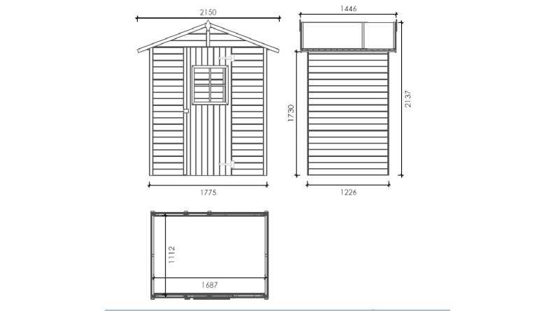 Caseta de jardín de madera 2.17 m2 - 1.77x1.23 m - 16 mm - Impregnada