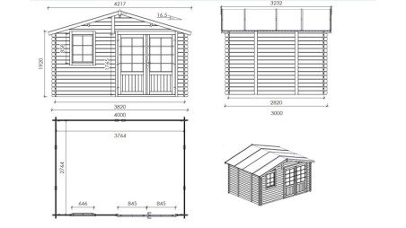 Caseta de jardín de madera 12 m2 - 4x3 m - 28 mm