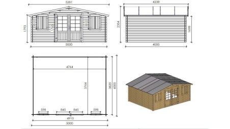 Caseta de jardín de madera 20 m2 - 5x4 m - 28 mm - impregnada