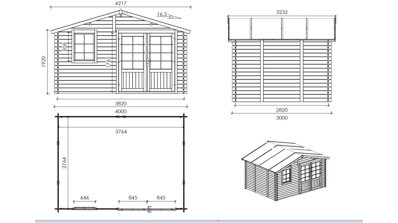 Caseta de jardín de madera-4x3 m - 20 m2 con terraza