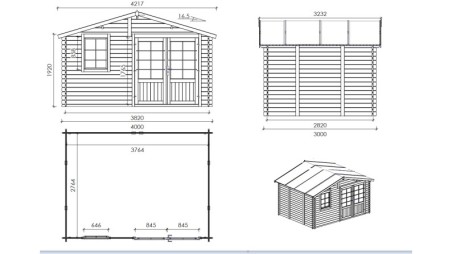 Caseta de jardín de madera-4x3 m - 20 m2 con terraza