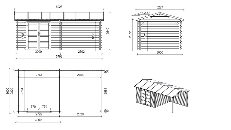 Caseta de jardín de madera 17.4 m2 - 5.79x3 m - 28 mm - impregnada