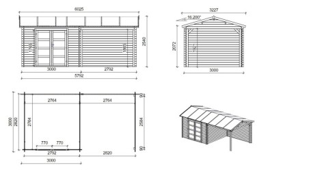 Caseta de jardín de madera 17.4 m2 - 5.79x3 m - 28 mm - impregnada