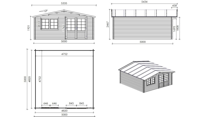 Caseta de jardín de madera 25 m2 - 5x5 m - 34 mm