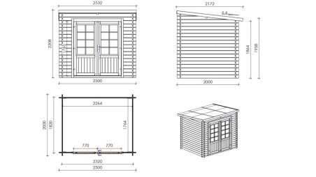 Caseta de jardín de madera 5 m2 - 2.5x2 m - 28 mm - impregnada