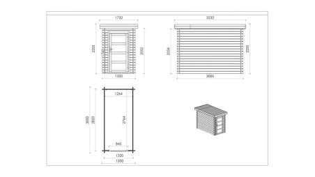 Caseta de jardín de madera 4.5 m2 - 1.5x3 m - 28 mm - impregnada