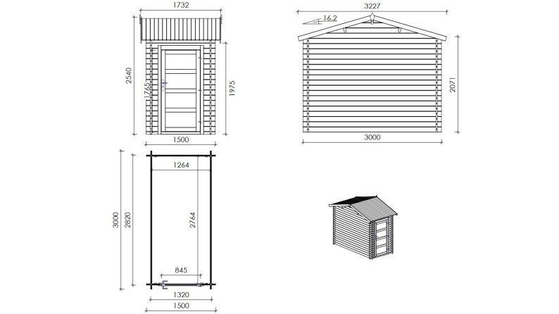 Caseta de jardín de madera 4.5 m2 - 1.5x3 m - 28 mm - impregnada