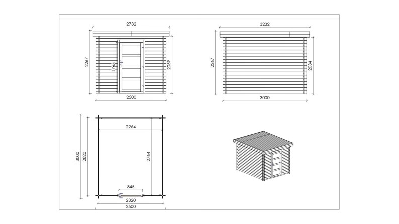Caseta de jardín de madera 7.5 m2 - 2.5x3 m - 28 mm - impregnada