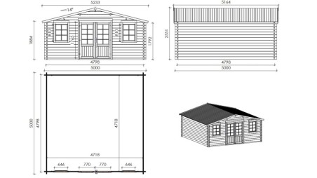 Caseta de jardín de madera 25 m2 - 5x5 m - 40 mm - impregnada